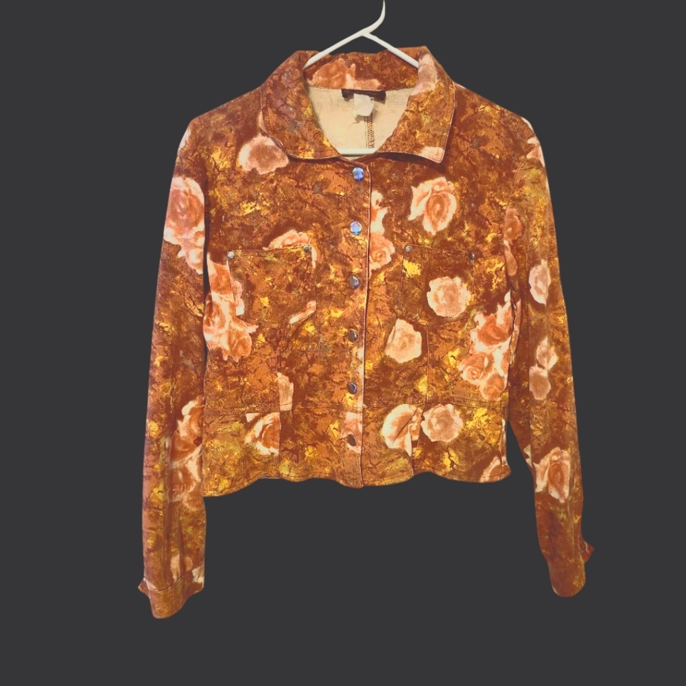 Floral Patterned Brown Jean Jacket